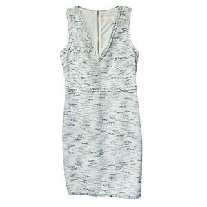 Kate Spade White and Navy Tweed V‑Neck Midi Dress Size 8